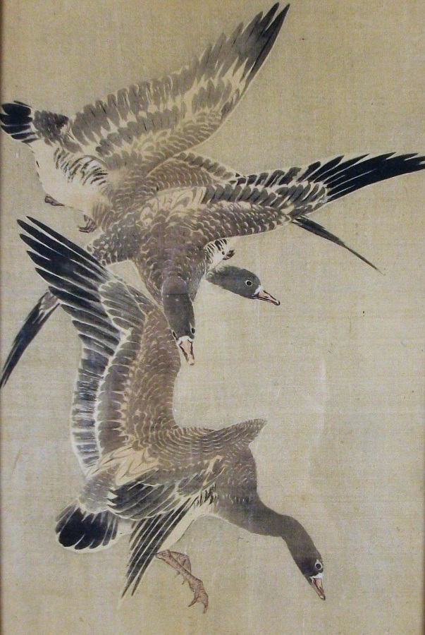 flying geese japanese ink and colour on silk 